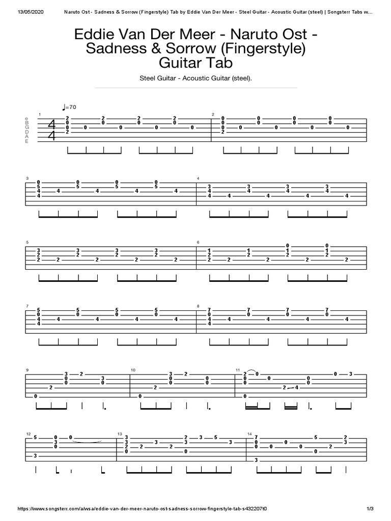 Naruto Ost Sadness & Sorrow (Fingerstyle) Tab by Eddie Van Der Meer