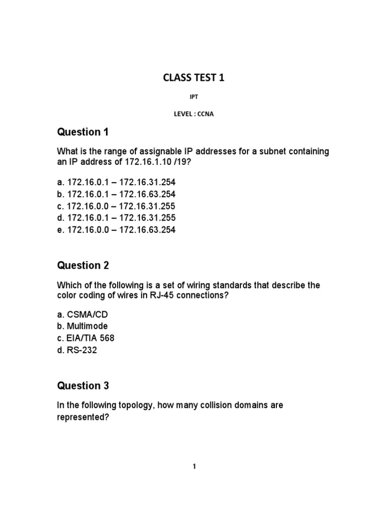 CCNA Class Test: Networking Concepts | PDF | Internet Protocols | Port ...