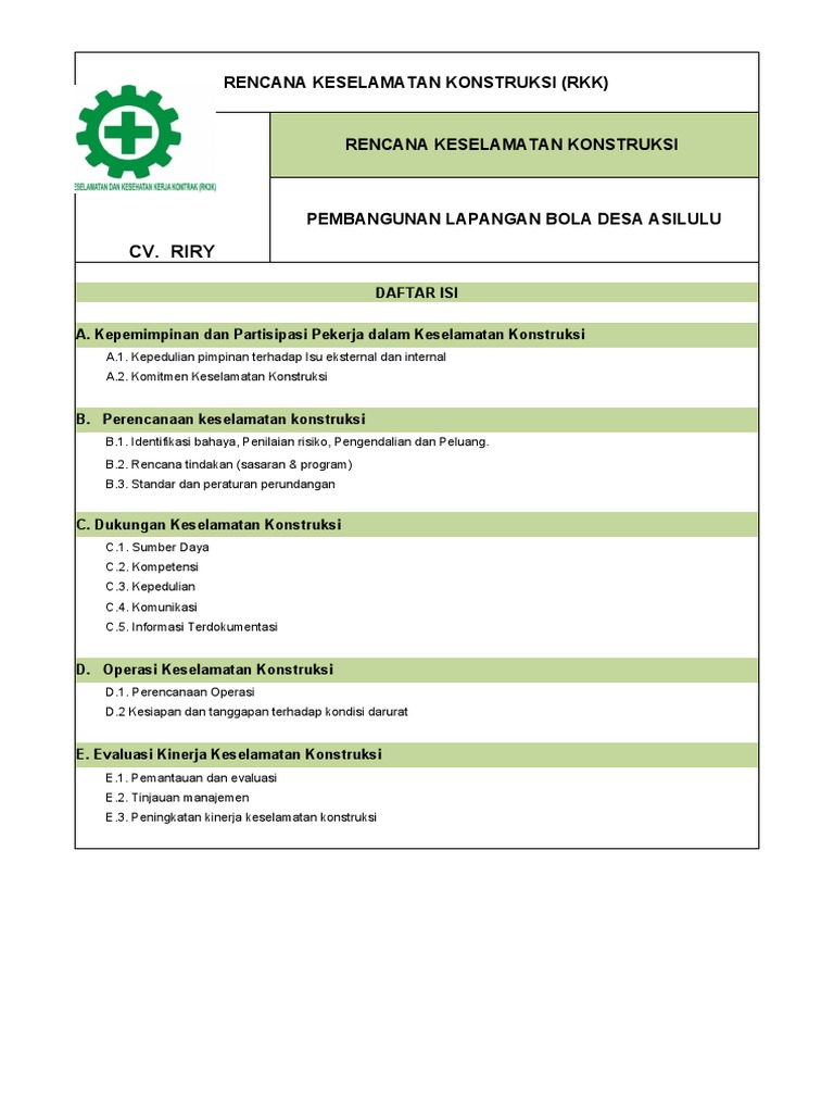 Contoh Dokumen RKK | PDF