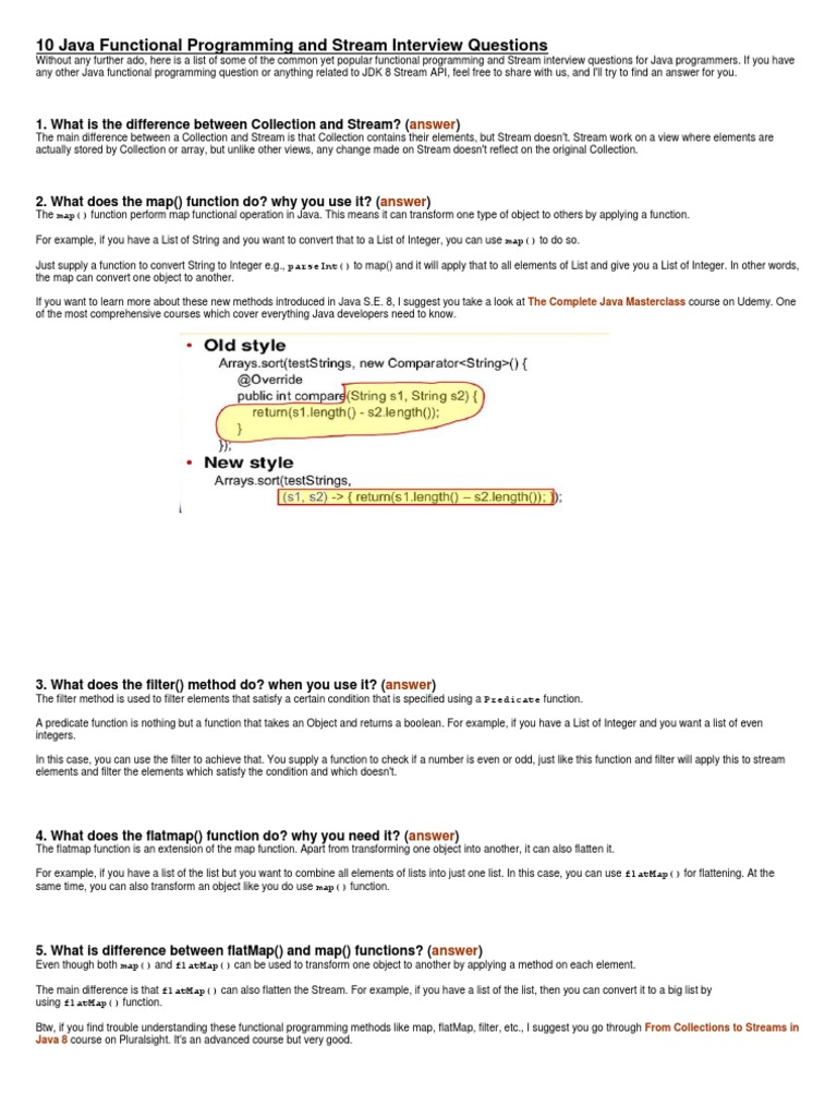 Java Stream API Interview Questions | PDF | Anonymous Function ...