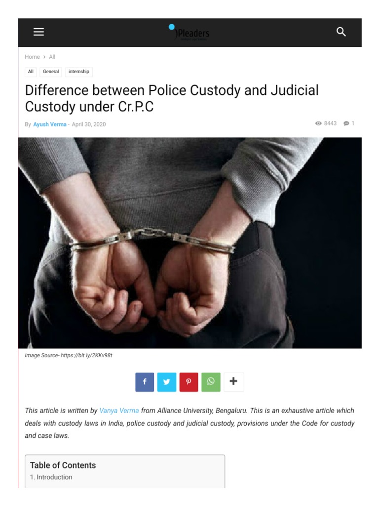 Police vs Judicial Custody Explained | PDF | Arrest | Remand (Detention)