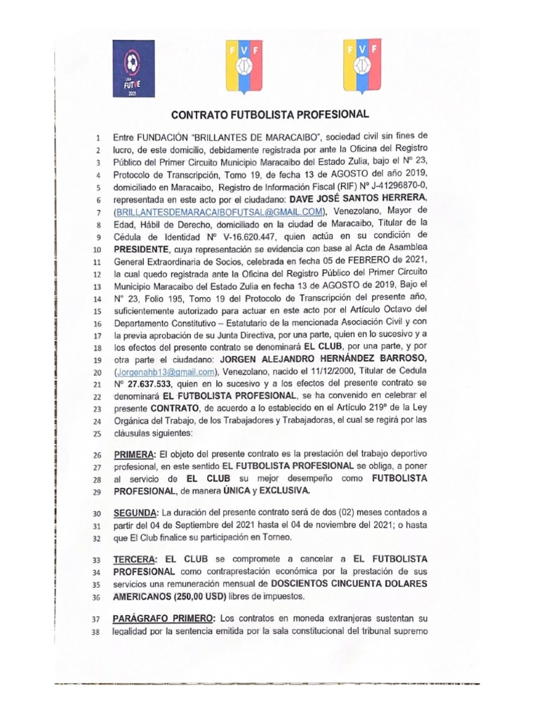 Contrato Futbolista Profesional Pdf