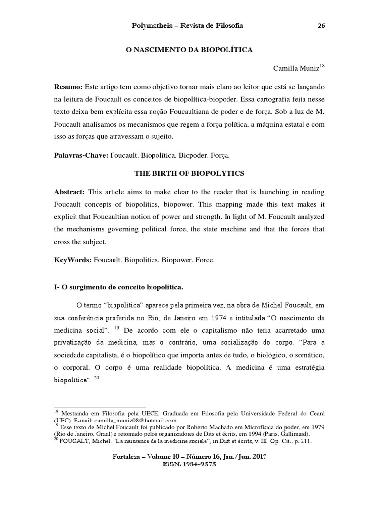 Artigo Explicando o Nascimento Da Biopolítica PDF Estado Michel Foucault