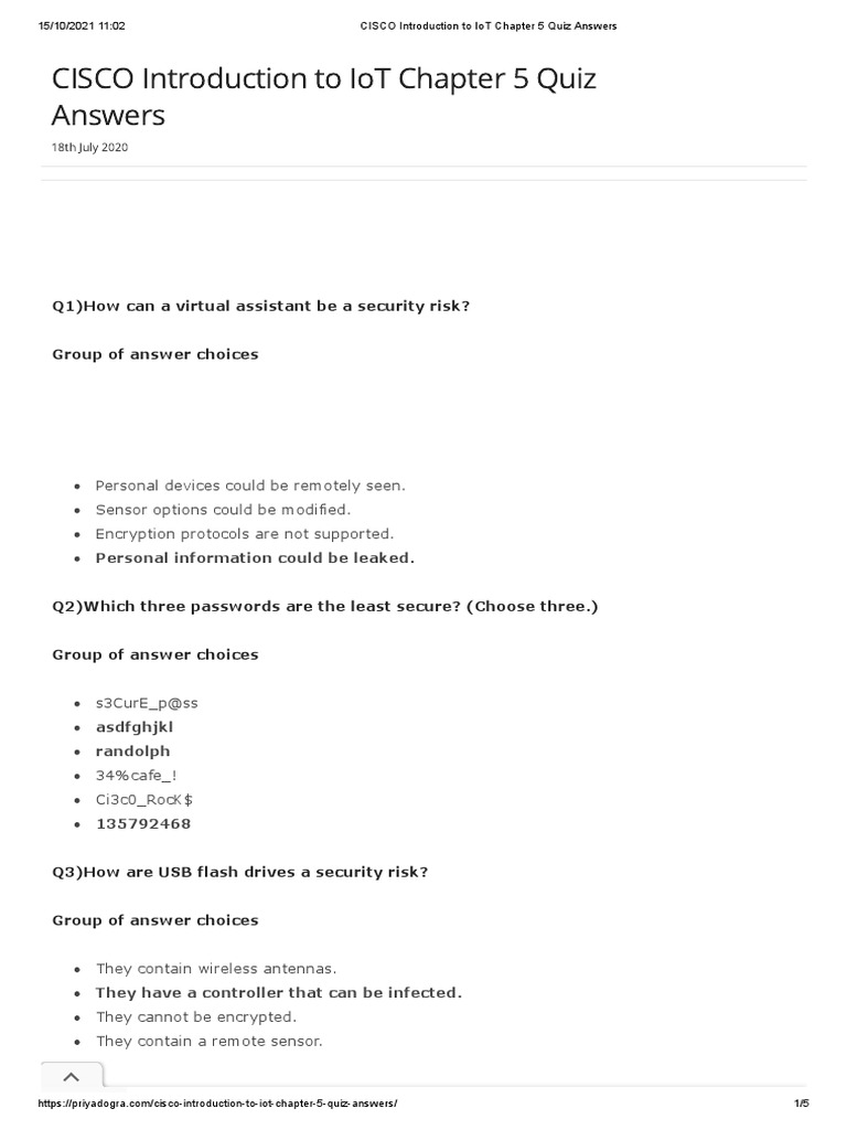Cisco introduction to iot chapter 5 quiz answers pdf internet of