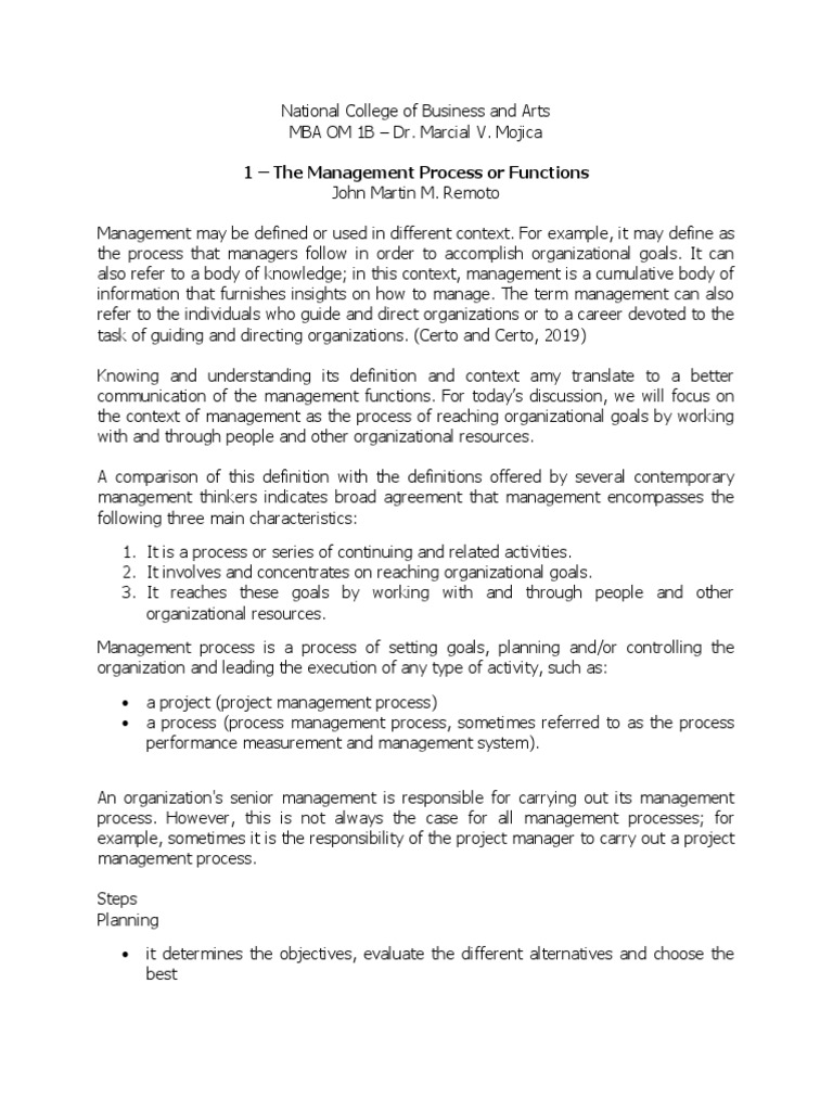 The Management Process or Functions Manuscript Remoto | Download Free ...