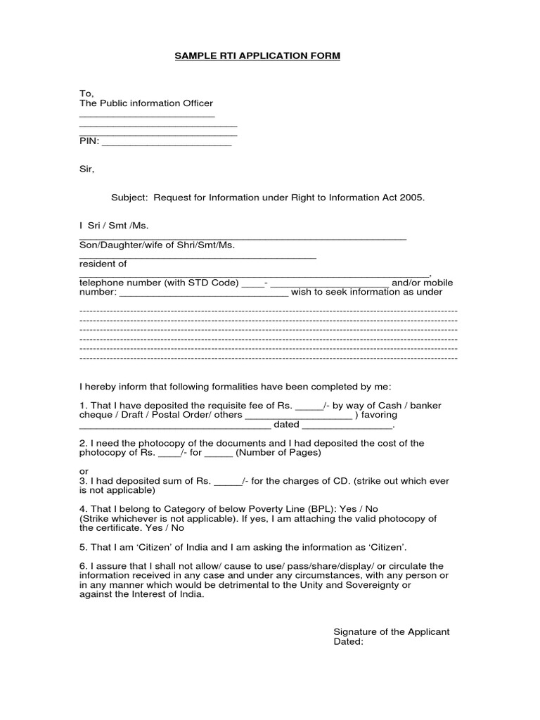 Rti application format pdf