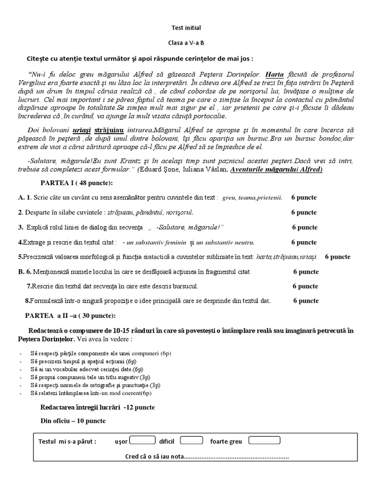 Test Initial Clasa A 5 A | PDF