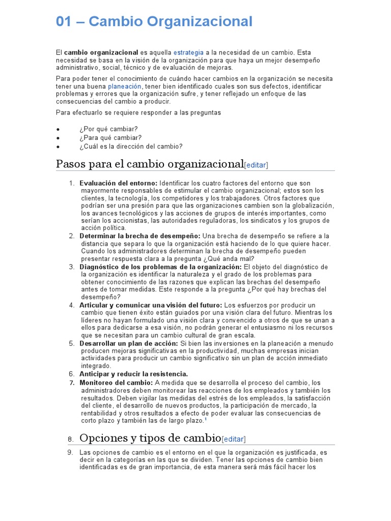 Estrategias para el Cambio Organizacional | PDF | Gestión del cambio ...