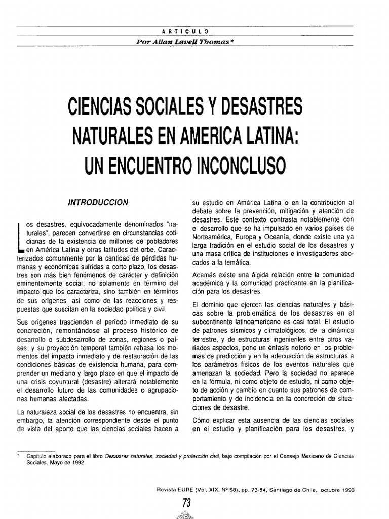 Ciencias Sociales y Desastres Naturales en America Latina | PDF