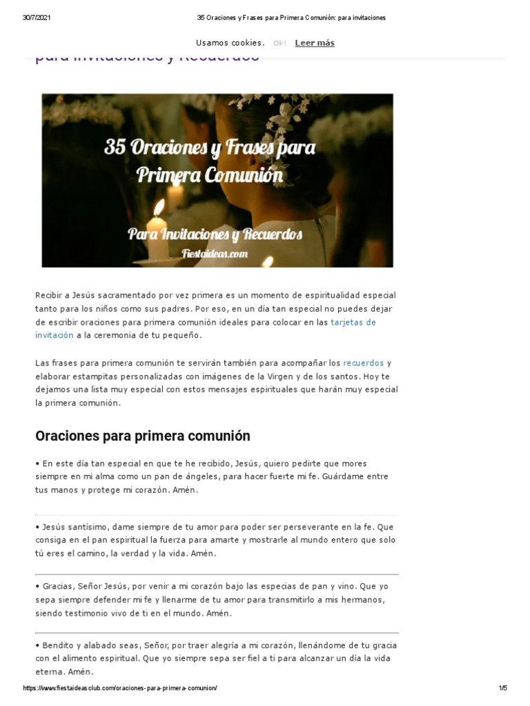 35 Oraciones y Frases para Primera Comunión - para Invitaciones | PDF |  eucaristía | Cristo (título), image size:768x1024