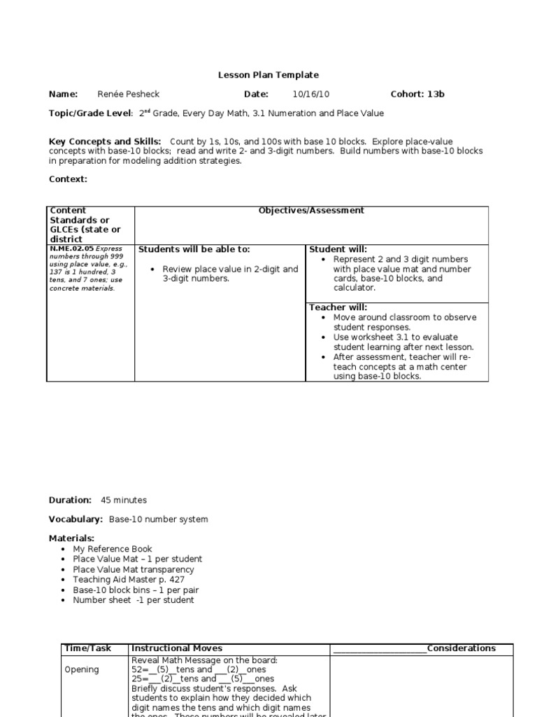 Math Lesson Plan 3.1 | Lesson Plan | Educational Assessment