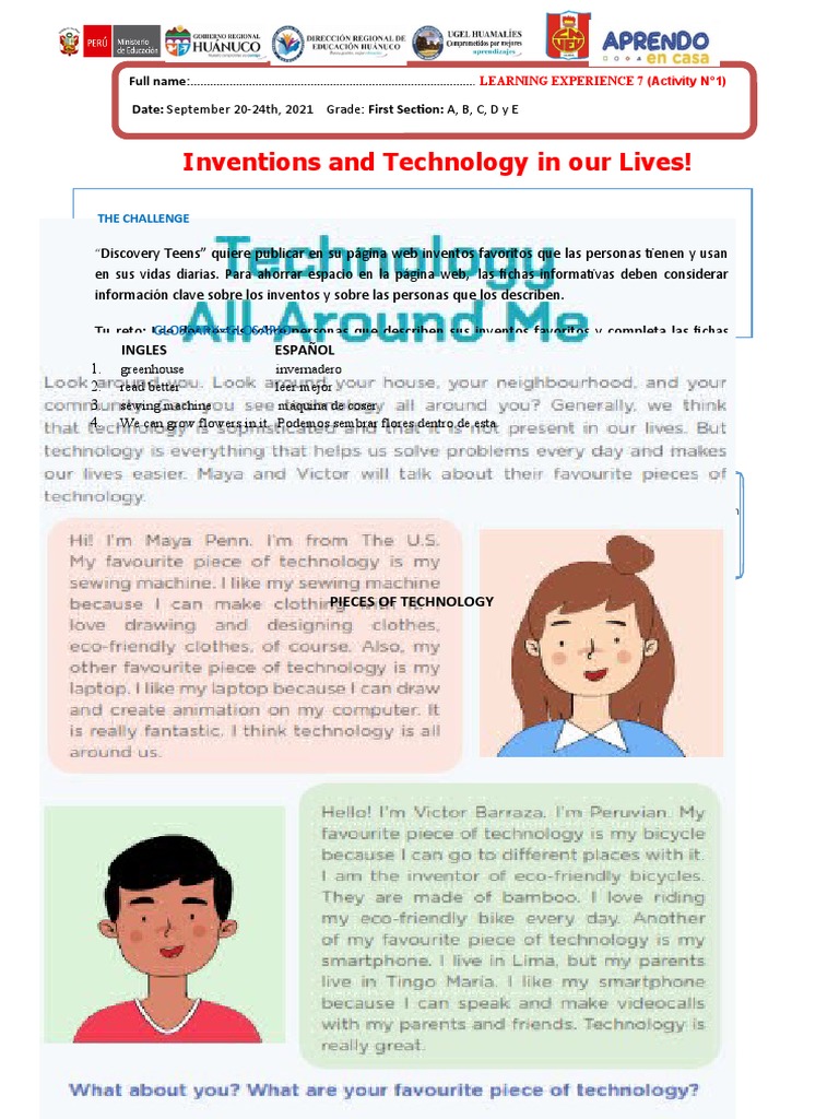 Inventions and Technology in Our Lives!: Activity 1: My Favourite Piece ...