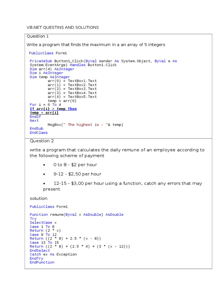 VB.NET MessageBox Examples and Solutions | PDF | Visual Basic .Net ...