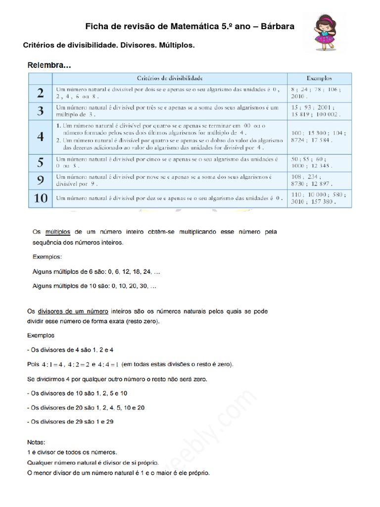 Ficha de Revisão de Matemática 5.º Ano | PDF