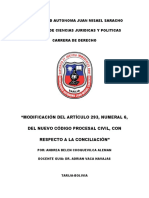 Modificación del artículo 293, numeral 6 del Código Procesal Civil sobre conciliación