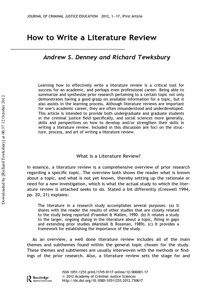 Andrew S. Denney and Richard Tewksbury. How To Write A Literatur 