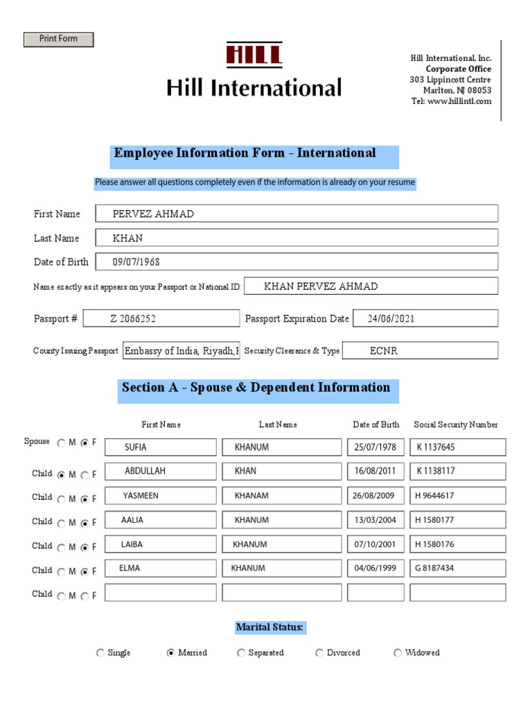 International Employee Info Form | PDF | Social Institutions | Social ...