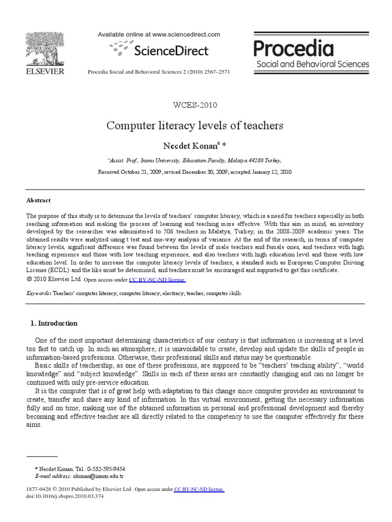 Computer Literacy Levels of Teachers: Necdet Konan | PDF | Teachers ...