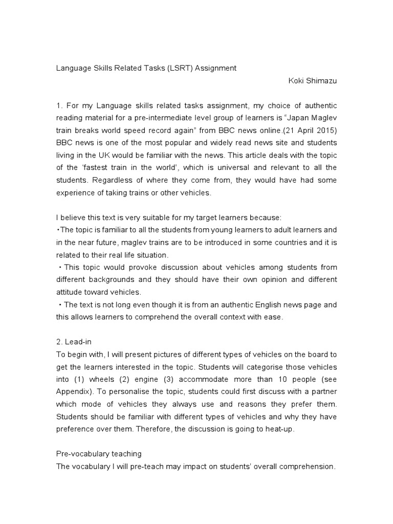 celta written assignment 3 language skills related task