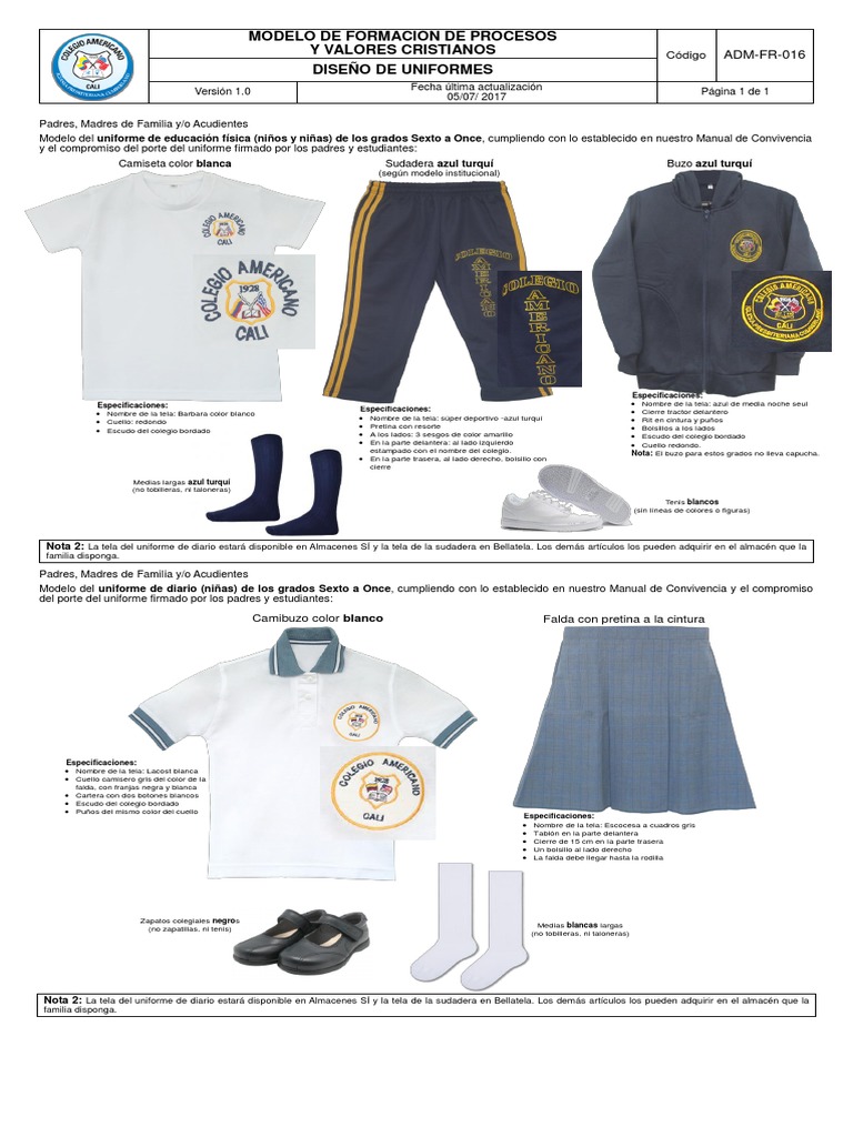 Uniformes Escolares: Especificaciones 6°-11° | PDF | Ropa