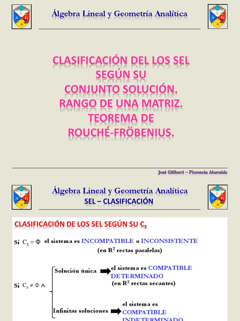 Sistemas de Ecuaciones Lineales. Clasificación. Rango de Una Matriz ...