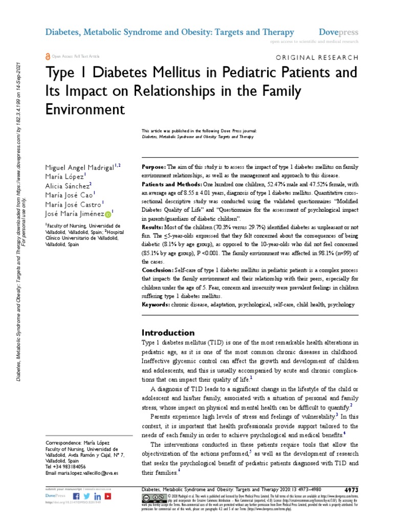 Type 1 Diabetes Mellitus in Pediatric Patients and Its Impact On ...