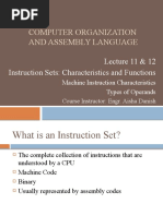 Computer Organization and Assembly Language: Lecture 11 & 12 Instruction Sets: Characteristics and Functions