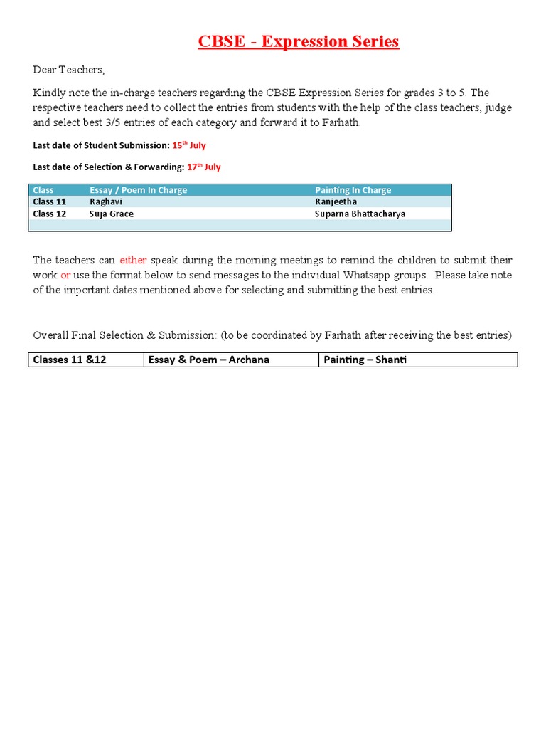 CBSE Expression Series Guidelines | PDF