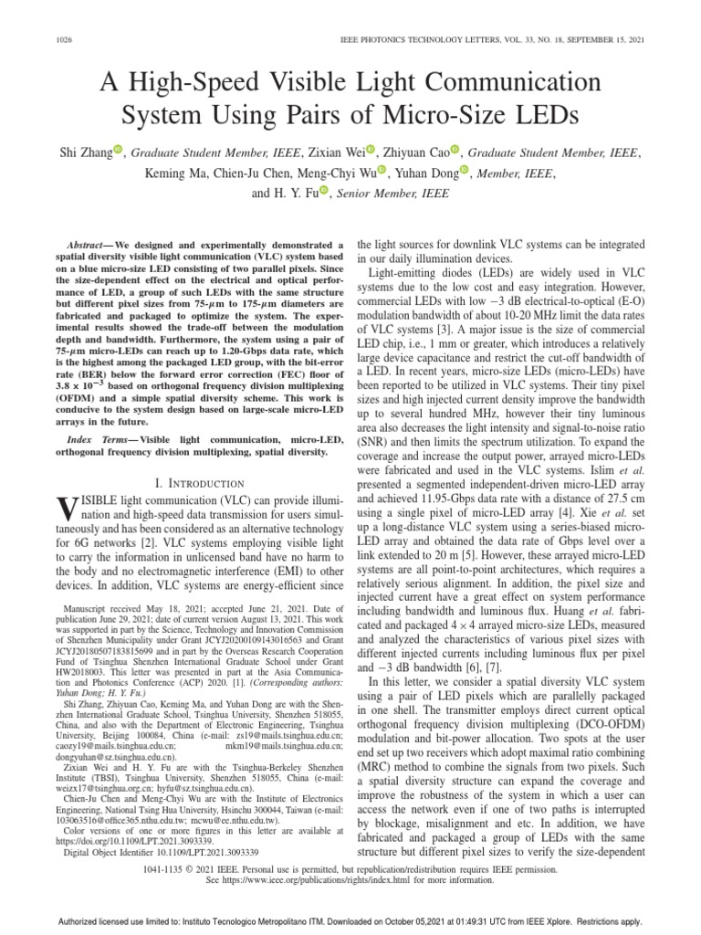 A High-Speed Visible Light Communication System Using Pairs of Micro ...