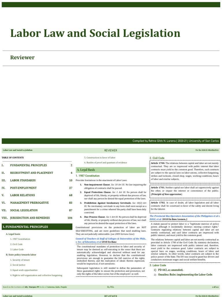 02 LAB Labor Law and Social Legislation REVIEWER | PDF