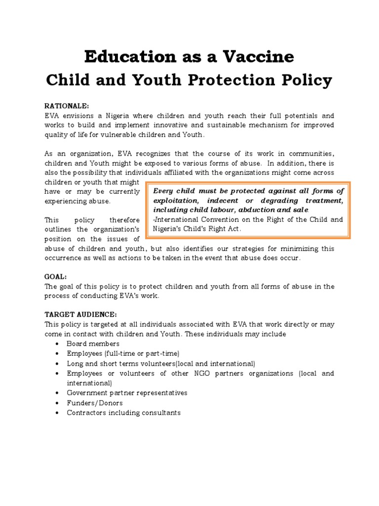 Child and Youth Protection Policy PDF Child Abuse Child Protection