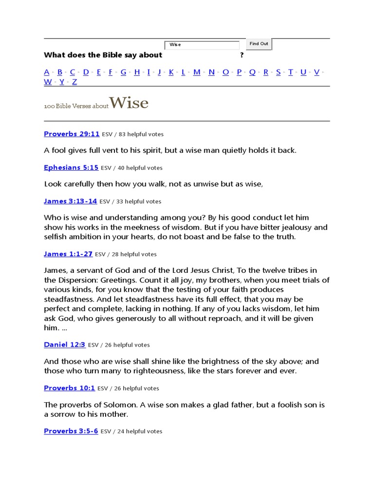 100 Bible Verses on Wisdom | PDF | Book Of Proverbs | Wisdom