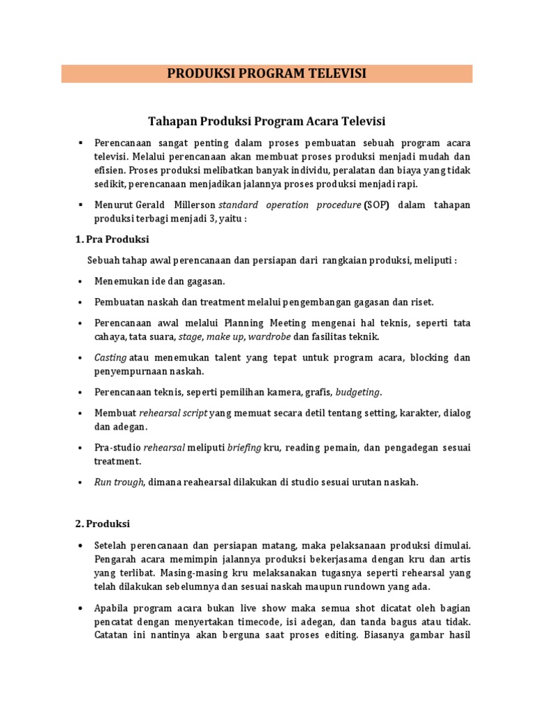 Tahapan Produksi Program Televisi | PDF