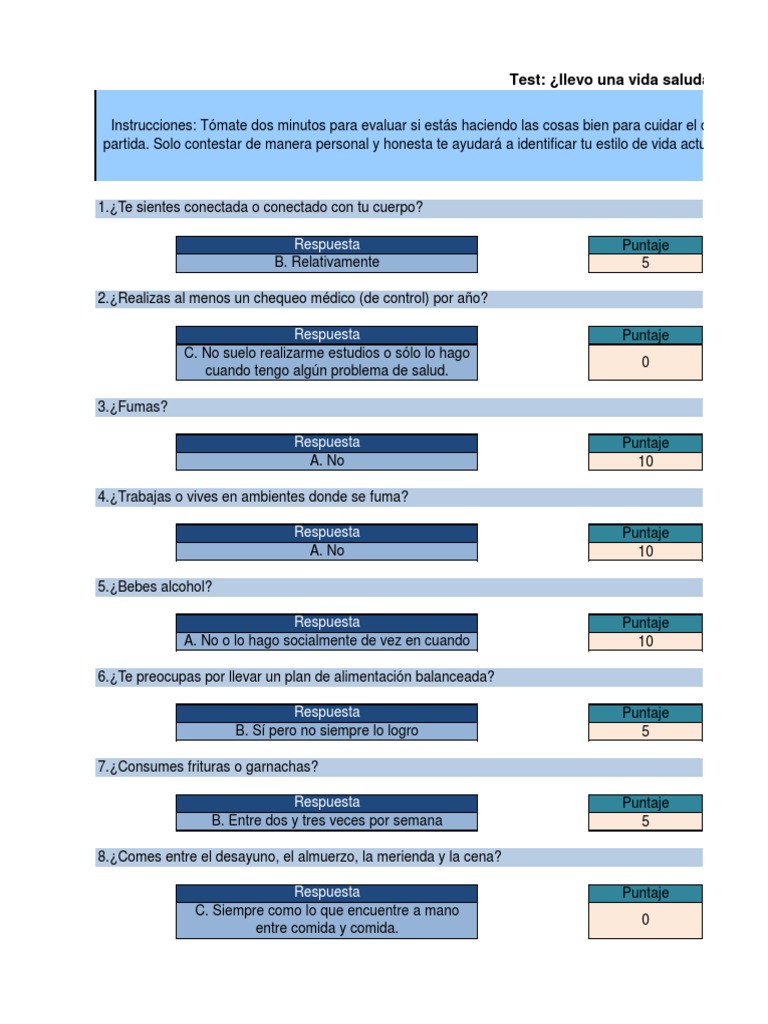 Ejercicio Test ¿Llevo Una Vida Saludable | PDF | Ciencias de la Salud