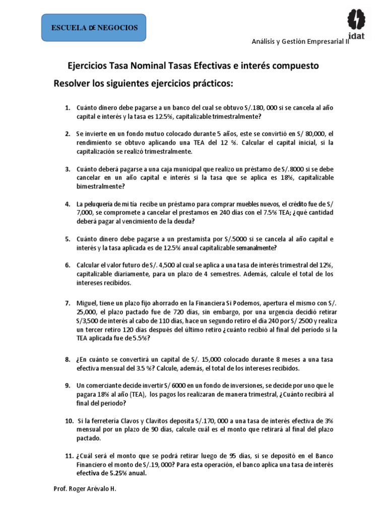 Ejercicios Resueltos de Tasa de Interés | PDF | Interés | Tasas de interés