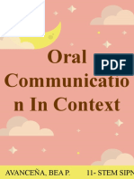 Oral Communicatio N in Context: Avanceña, Bea P. 11-Stem Sipnayan