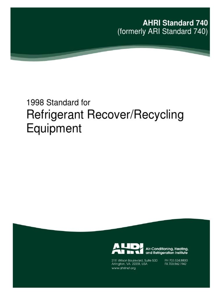 Refrigerant Recover/Recycling Equipment 1998 Standard For PDF