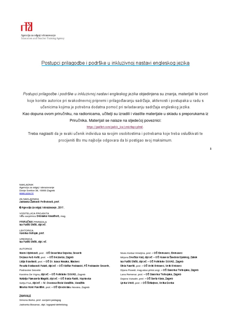 Postupci Prilagodbe I Podrske U Inkluzivnoj Nastavi Engleskog Jezika | PDF