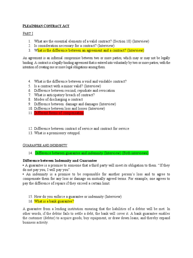 Key Concepts of Indian Contract Law | PDF | Preferred Stock | Guarantee