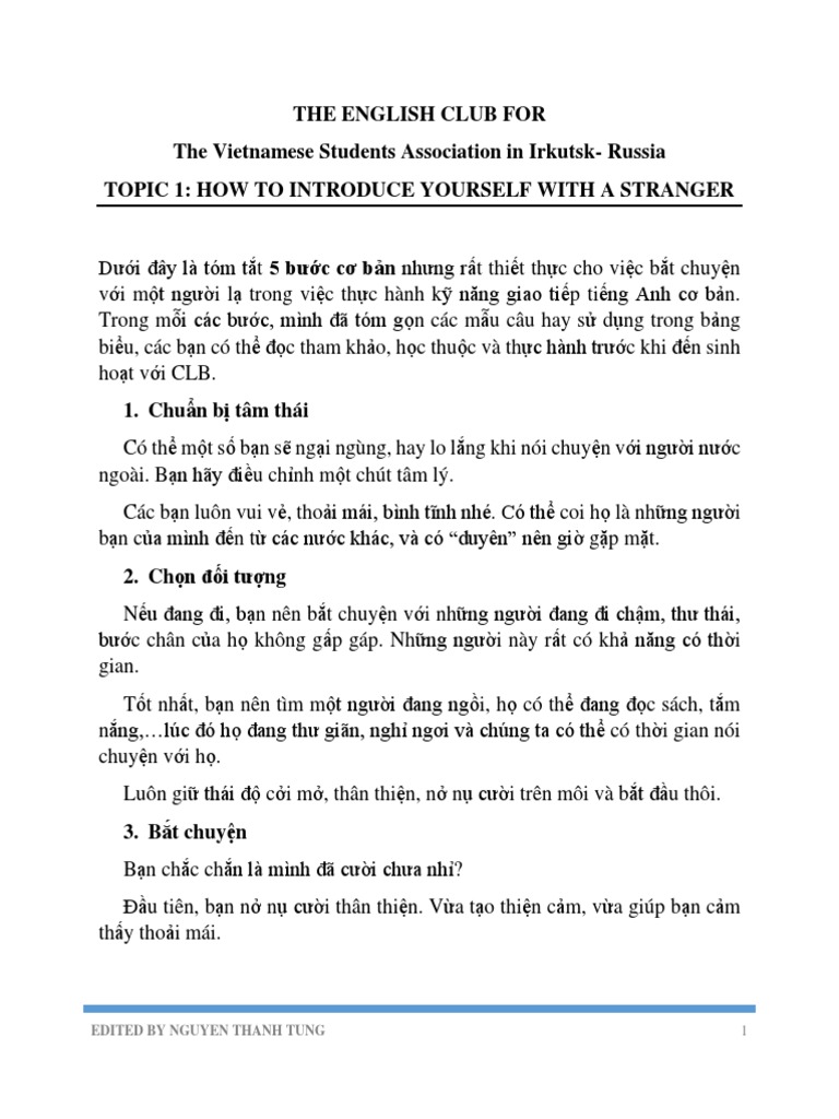 Topic 1 - How To Introduce Yourself With A Stranger | PDF