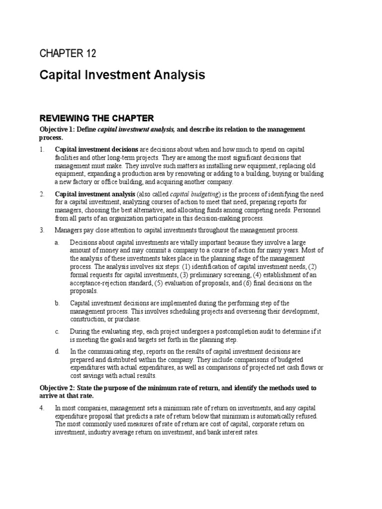Capital Investment Analysis: Reviewing The Chapter | PDF | Present ...
