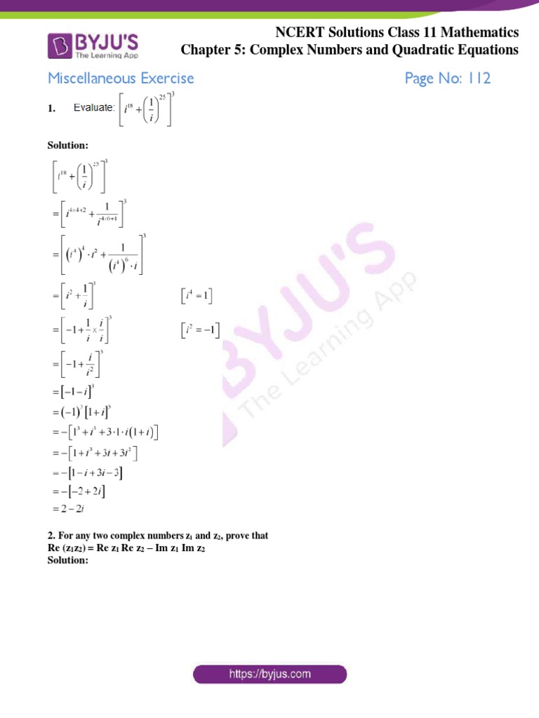 Class 11 Maths: Ch 5 Miscellaneous Solutions | PDF | Quadratic Equation ...