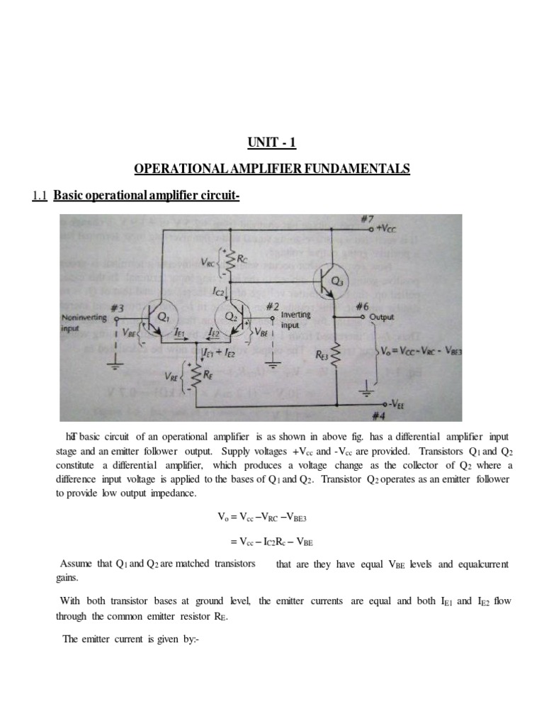 Unit 1 Operational Amplifier Fundamentals PDF Operational Amplifier Amplifier