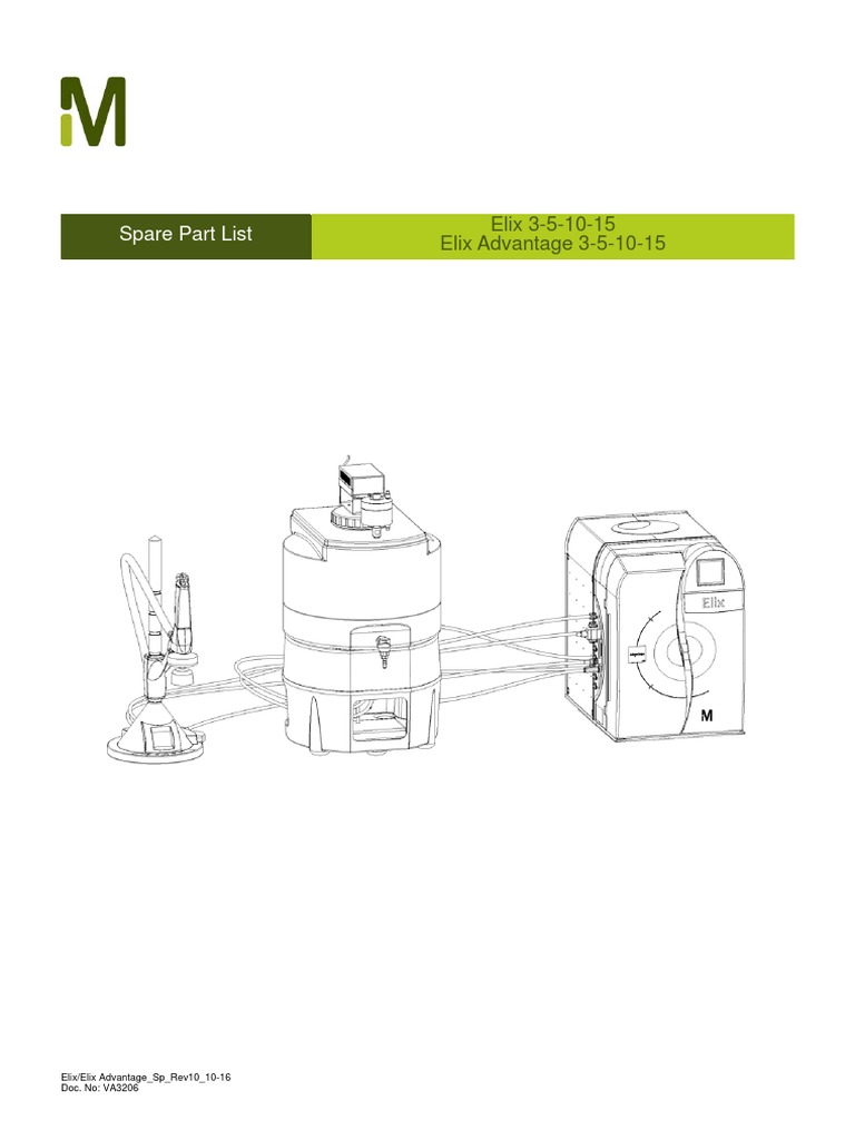 Elix Adv Spare Parts List Rev10 10 16 | PDF | Equipment | Manufactured ...