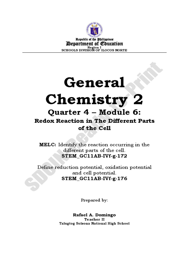 General Chemistry 2 Quarter 4 Module 6 PDF Electrochemistry Redox