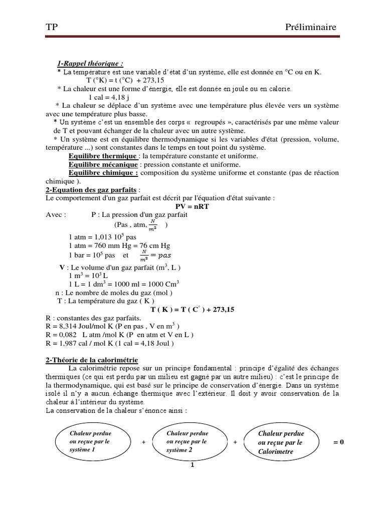 Concepts Thermiques et Calorimétrie | PDF | Enthalpie de changement d ...