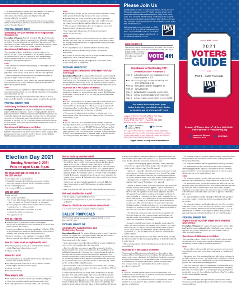 League of Women Voters of NYS 2021 Voters Guide Ballot Propositions