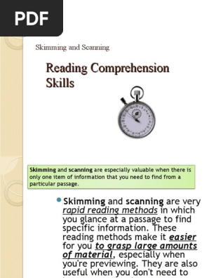 Skimming Scanning Pdf Speed Reading Human Communication