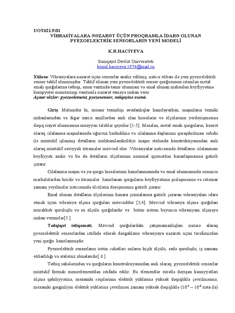 Pyezoelektri̇k Sensor | PDF