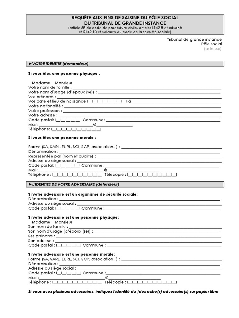 Saisine Tribunal Judiciaire Pôle Social – TPAYW